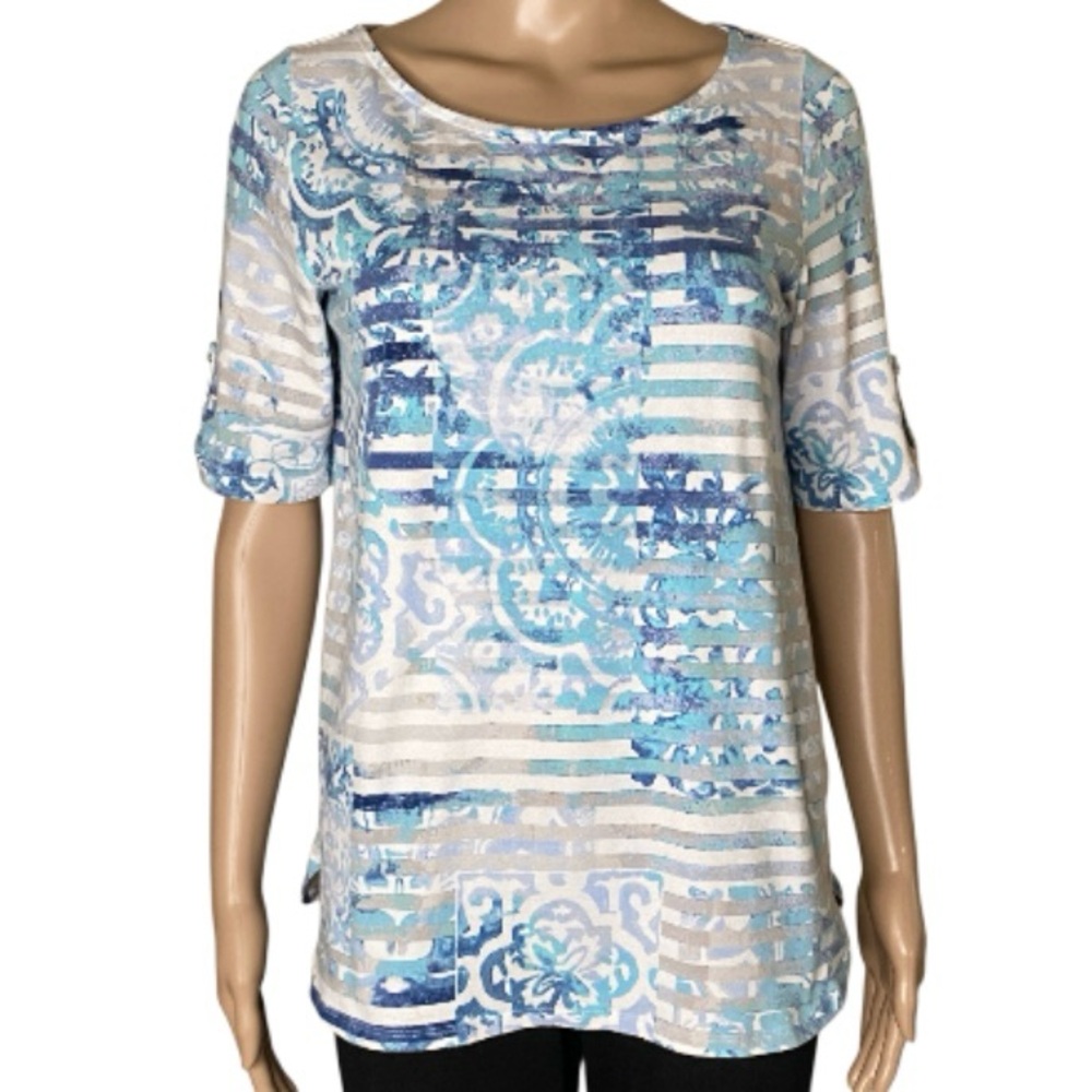 Chico’s Blue and Silver Patterned Top, Sz.S